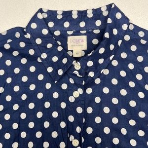 Women’s blue polka dot Jcrew button down with tie front